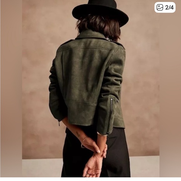 Banana republic jacket Womens Vegan Suede moto full zip green size small petite - Picture 2 of 7